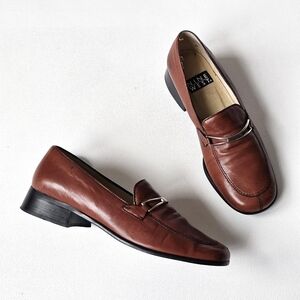 Vintage Nine West Brown Leather Horsebit Loafers Heels Size 7.5M Classic Preppy